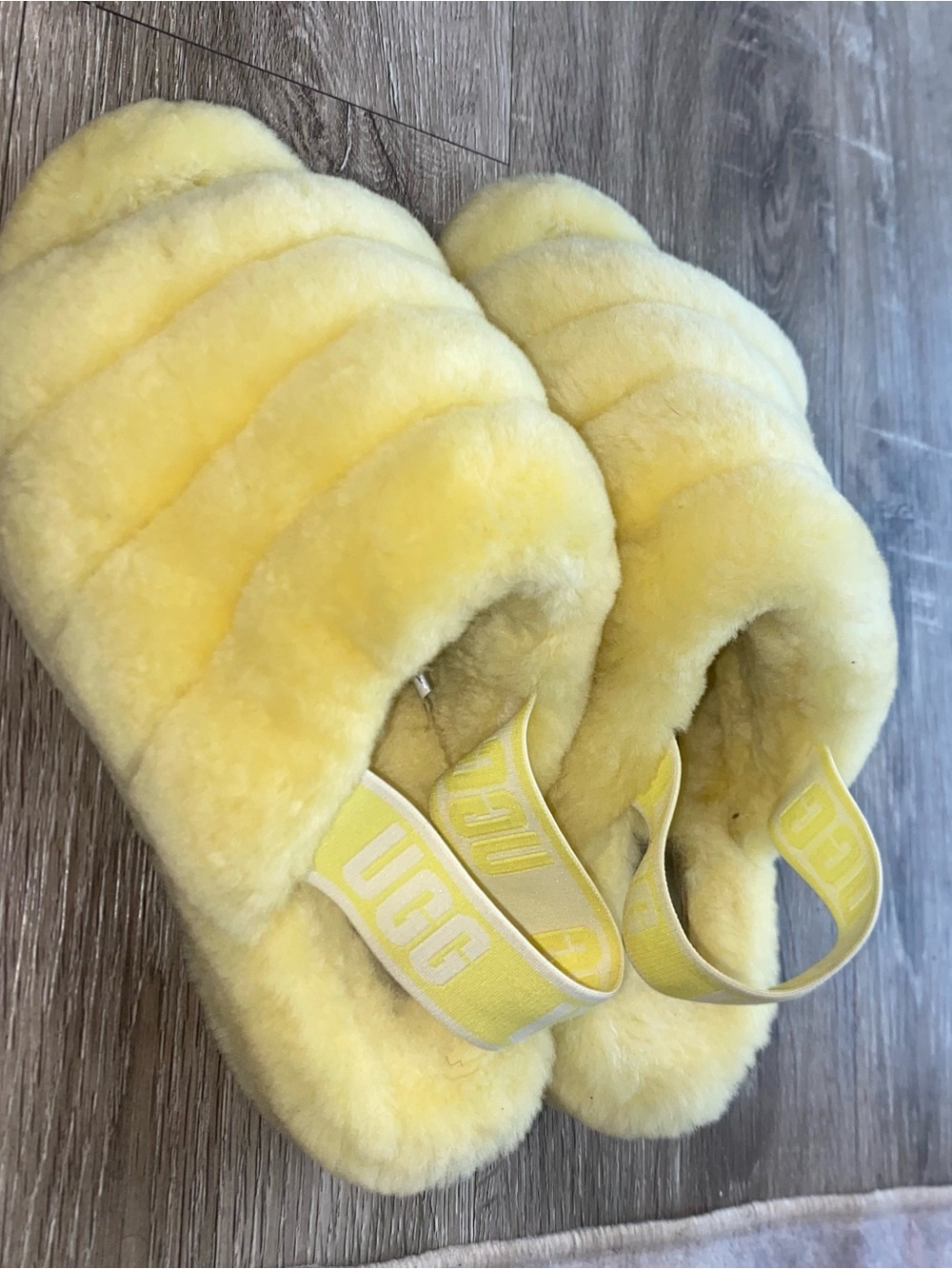 Yellow UGG Fluff Yeah Slides Size 8